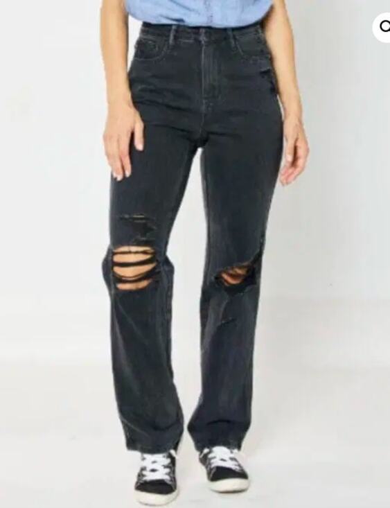 Judy Blue Denim - Judy Blue HIGH WAISTED RIGID MAGIC DESTROYED KNEE 90’S STRAIGHT LEG 18W